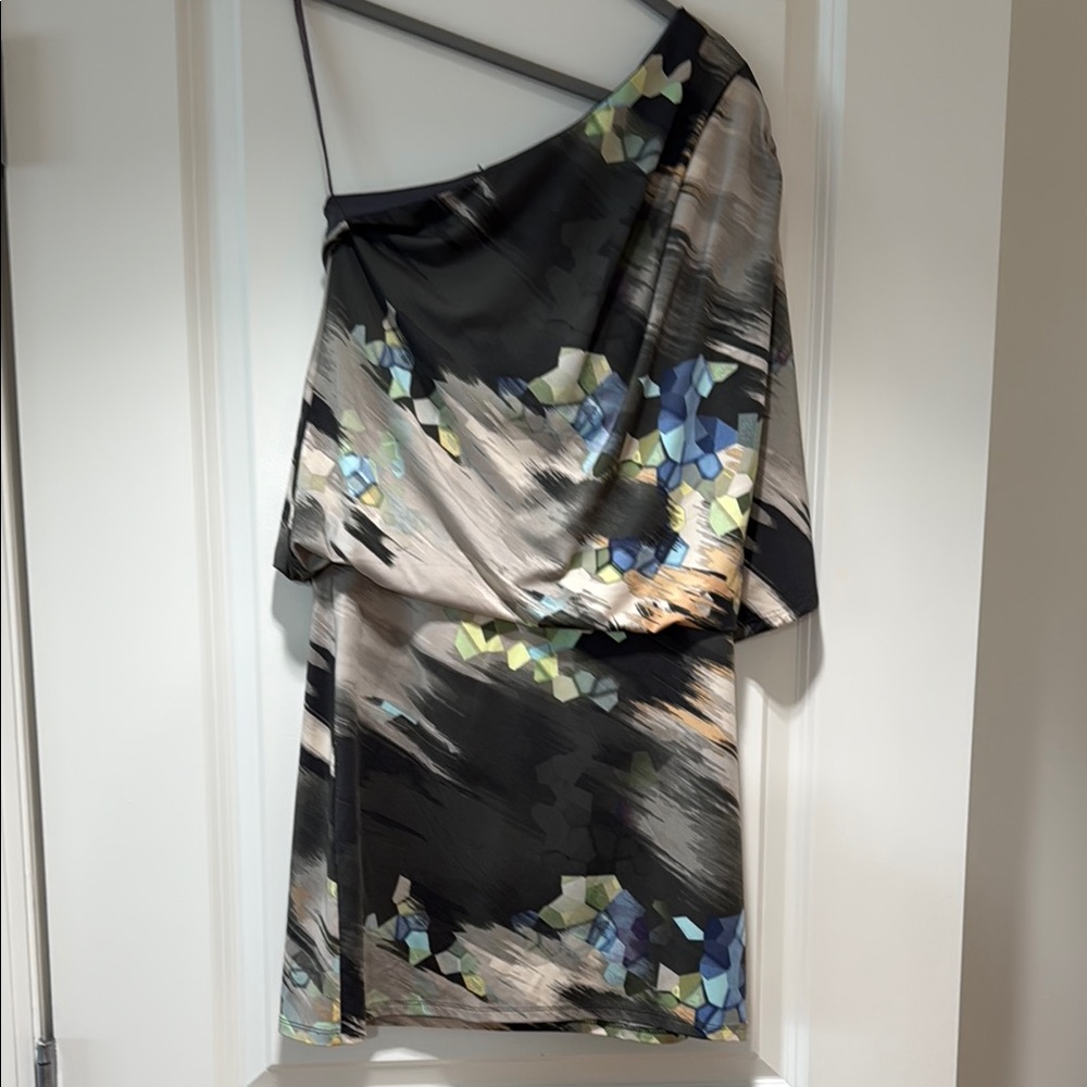 Elegant Black and Multicolor One-Shoulder Dress